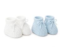 SOHOBABY Chaussons bébé adorables de style espagnol - Lot de DEUX (2 paires) - Pantoufles douces, chaudes et sûres pour nouveau-nés garçons et filles (White/Blue)