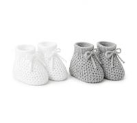 SOHOBABY Chaussons bébé adorables de style espagnol - Lot de DEUX (2 paires) - Pantoufles douces, chaudes et sûres pour nouveau-nés garçons et filles (White/Grey)