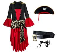 Sohodoo Costume de pirate for femmes avec accessoires Renaissance, robe de cosplay de boucanier for dames médiévales(L)