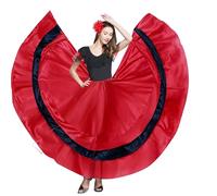 Sohodoo Jupe de Danse élégante en Satin - Jupe de Performance Multicouche for Danse du Ventre et Flamenco, Taille Extensible(Red)