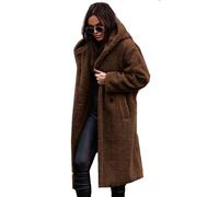 Sohodoo Manteau d'hiver long à capuche en sherpa for femme, cardigan surdimensionné chaud et pelucheux en polaire avec poches(A,M)