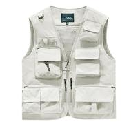 Sohodoo Men's Utility Cargo Fishing Vest,Mesh Breathable Openwork Camouflage Summer Outdoor Lightweight Work Photo Vest(White,S)