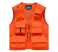 Sohodoo Men's Utility Cargo Fishing Vest,Mesh Breathable Openwork Camouflage Summer Outdoor Lightweight Work Photo Vest(Orange,3XL)