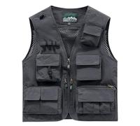 Sohodoo Men's Utility Cargo Fishing Vest,Mesh Breathable Openwork Camouflage Summer Outdoor Lightweight Work Photo Vest(Dark Gray,XL)