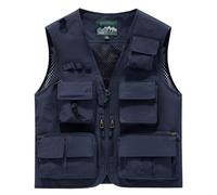 Sohodoo Men's Utility Cargo Fishing Vest,Mesh Breathable Openwork Camouflage Summer Outdoor Lightweight Work Photo Vest(Dark Blue,S)