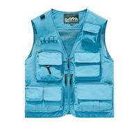 Sohodoo Men's Utility Cargo Fishing Vest,Mesh Breathable Openwork Camouflage Summer Outdoor Lightweight Work Photo Vest(Sky Blue,S)