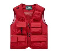 Sohodoo Men's Utility Cargo Fishing Vest,Mesh Breathable Openwork Camouflage Summer Outdoor Lightweight Work Photo Vest(Red,4XL)