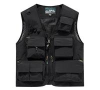 Sohodoo Men's Utility Cargo Fishing Vest,Mesh Breathable Openwork Camouflage Summer Outdoor Lightweight Work Photo Vest(Black,4XL)