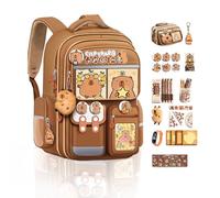 Sohodoo Sac à dos d'école imperméable for enfants - Imprimé capybara mignon, ergonomique avec dos en maille respirante, compatible avec ordinateur portable 15 pouces