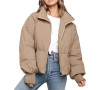 Sohodoo Veste d'hiver Femme Doudoune Courte avec Poches Doudoune Épaissie Veste Matelassée Manteau Uni Chaud Décontracté Manteau d'hiver Doudoune Veste Extérieure for Femme (Color : Khaki, Size : M)