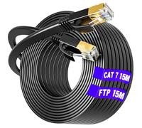 Soibke Cable Ethernet 15m Blindé, Cat 7 Cable RJ45 15m, S/FTP Haut Débit | Plat Câble de Réseau 10Gbit/s 600MHz, Résistant aux Intempéries Anti-interférence Câble Internet LAN, pour Routeur(15 Clips)