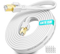 Soibke Cable Ethernet 15m, Cat 8 Cable RJ45 15m Blanc Haut Debit Câble Internet Exterieur, Gigabit Câble Réseau Blindé Plat pour Routeur Modem -40Gbps 2000MHz