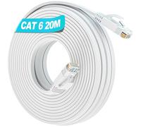 Soibke Cable Ethernet 20m Cat 6, Cable RJ45 20m Blanc Plat Blanc Cable Réseau Haut Débit Gigabit, Câble LAN 1000Mbps Cable Internet Long Ethernet pour Routeur Modem