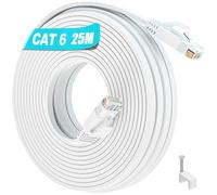 Soibke Cable Ethernet 25m, Cable RJ45 Cat 6 Gigabit Cable LAN, Blanc UTP Câble Internet 25 Mètres Cable Réseau Haut Debit Fibre 10/100/1000Mbit/s Extra Long Cable Patch Plat pour Router