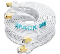 Soibke Cable Ethernet 3 Mètres 2 Pièces, Cable Rj45 Plat Cat 8 Cable Réseau Haut Debit Fibre 40Gbps 2000MHz Câble LAN Blindé Gigabit Câble Internet Blanc pour Routeur Modem