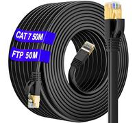 Soibke Cable Ethernet 50m Cat 7, Câble RJ45 50m Blindé à l'extérieur S/FTP | Intérieur Utiliser imperméable, Haute Vitesse Câble Réseau LAN -10Gbit/s 600MHz Cat7 Anti-interférence pour Routeur(50 Clips)