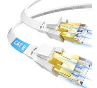 Soibke Câble Ethernet 5m, RJ45 Plat Cat 8 Cable Réseau 5 Mètres Blindé Haut Débit Fibre 40Gbps 2000MHz, LAN Gigabit Câble Internet Blanc pour PS5/4 Routeur Switch Xbox Modem PC