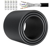 Soibke Câble Ethernet 80m Exterieur Intérieur, Rj45 Cat 7 Haut Débit Câble Réseau 80 Mètres Blindé, SFTP 10Gbps Extra Long Cable Internet Noir Gigabit Anti-interférence LAN Câble d'installation