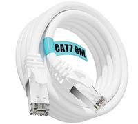 Soibke Cable Ethernet 8m, Cat 7 Cable RJ45 Blindé, Haute Vitesse 10Gbit/s 600MHz S/FTP, Câble Réseau Blanc Gigabit Extérieur Imperméable Câble LAN Câble Internet pour Routeur Switch Modem