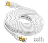 Soibke Câble Ethernet 8m, Cat 8 Cable Réseau Plat Haut Débit Fibre RJ45 8 Mètres, 40Gbps 2000MHz Câble LAN Blindé Gigabit Fil Internet Blanc pour PS5/4 Routeur Switch