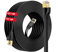 Soibke Câble Ethernet Cat 7 10m Blindé, RJ45 10m Câble RéSeau Internet Plat | Haut Débit - 10Gbps 600Mhz -S/FTP Résistant aux Intempéries Anti-interférence, Câble LAN Cat7 pour Routeur Switch(10 Clips)