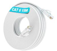 Soibke Cat 6 Ethernet Cable 15m, Internet Cable High Speed, Network Cabl 15 Meter Flat, LAN Cabls Extra Long White, RJ45 Cabl Gigabit 1000Mbps Wlan Thin Patch Cabls for Modem Router