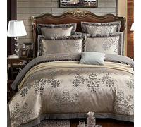 Soie 100% Couvertures Couette Doubles Ensembles de literie en Coton Luxury Satin Jacquard Litching Set 6pcs Size Silver Grey White Rose lit Double (G King)