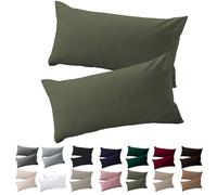 Soifox Lot de 2 housses de coussin 50 x 70 - Taie d'oreiller 50x70 Vert olive 100 % microfibre sans repassage et sans plis avec fermeture éclair