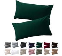 Soifox Lot de 2 taies d'oreiller 40 x 80 cm - Taie d'oreiller 40 x 80 cm - Vert foncé - 100 % microfibre - Ne se froisse pas et ne se défroisse pas - Avec fermeture éclair
