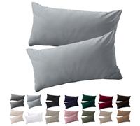 Soifox Lot de 2 taies d'oreiller, 50 x 70 cm, grises, 100 % microfibre, infroissables et infroissables, avec fermeture éclair