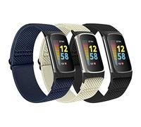 SOiiKE 3 Pièces Bracelet Compatibles avec Fitbit Charge 6/Charge 5, Bracelet de Remplacement Élastique Souple et Réglable Sport en Nylon pour Femmes Hommes