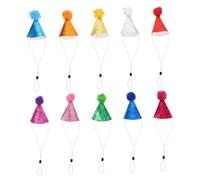 SOIMISS 10pièces Lot de Chapeaux Anniversaire pour Chat Et Chien avec Bandeau Réglable Et Pompons Pailletés Décorations De Fête pour Animaux De Compagnie