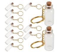 SOIMISS 12 pièces Lot de Mini Flacons Verre Transparent avec Bouchons Liège et Porte-clés Métal Bocaux Décoratifs pour Messages Fioles à Souhaits pour DIY Mariage et Décoration