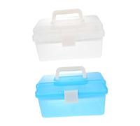SOIMISS 2 pièces Boîte Rangement Plastique Transparente Double pour Outils Manucure et Cosmétiques Petite Pratique Blanc et Bleu Organiseur pour Usage Professionnel et Familial