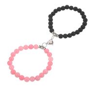 SOIMISS 2 Pièces Couples à Distance, Ensemble Élastique Perles en Cristal Rose Mat et Maillons Noirs, Taille, Bijou Cœur Assorti Saint-valentin et Anniversaires