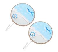 SOIMISS 2 Pièces Hand-painted Nautical Wall Hooks Rustic Coastal Key Holders With Faderesistant Mediterranean Sea Life Design For Bathrooms Kitchen Beach Houses