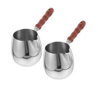 SOIMISS 2 pièces Pot à Café Turc Inox avec Poignée Bois Chauffe-lait Multifonction pour Beurre et Chocolat Casserole Portable pour Camping et Espresso Lot