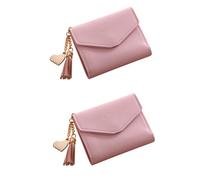 SOIMISS 2pièces Portefeuille Femme Cuir PU Grain Mini Poche Trifold avec Pendentif à Frange Compartiments pour Et Billets Rose
