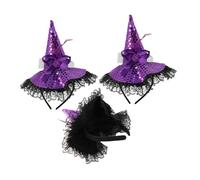 SOIMISS 3 pièces Bandeau Sorcière Halloween Léger et Confortable Serre-tête Chapeau de Sorcière avec Dentelle et Paillettes Accessoire Costume Fête Cosplay pour Femmes