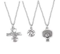 SOIMISS 3 pièces Collier Couple Basket-ball Alliage Pendentifs Basketball Jante et I Love Basketball Chaîne Délicate pour Homme Femme Cadeau Symbolique