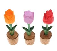 SOIMISS 3 Pièces Ornement Décoratif en Bois Sculpté de Tulipe, Sculpture de Fleur, Léger et Portable, Style Rustique, pour Décoration de Table Printanière et Fêtes