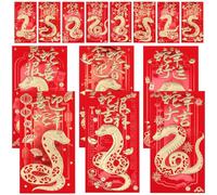 SOIMISS 36 Pièces Enveloppes Rouges Motif Serpent Lot pour Nouvel An Chinois Poche Rouge Traditionnelle avec Vœux Pré-imprimés et Calligraphie Élégante pour Fête et Cadeaux