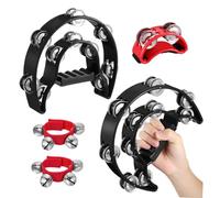 SOIMISS 4 pièces Instruments de Percussion pour Tambourin Tambourin Main Double Rangée Noir et Bracelets Sonores Rouges Sûr et Ergonomique pour Apprentissage Musical et Fêtes