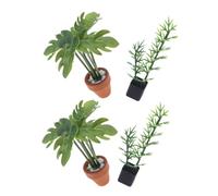 SOIMISS 4 Pièces Miniature Dollhouse Plants Realistic Simulation Bonsai Bamboo Monstera Leaf Greenery for Living Bedroom DIY Scene Decoration