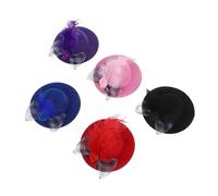 SOIMISS 5 Pièces Miniature Doll Hats Mini Top Hats with Net and Flower for Dollhouse Tea Party Decoration Soft Breathable Tiny Headwear for Doll Dress-up and Craft Accessories