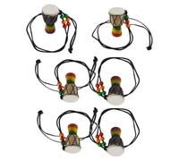 SOIMISS 6 Pièces Collier Ethnique Africain Pendentif Mini Tambour en Bois et Nylon, Bijou Musical Tribal Résistant Usage Quotidien ou Lors de Jeux