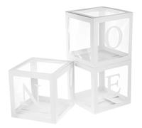 SOIMISS Boîtes à Ballons D’Anniversaire Bébé 3 Pièces Blanches avec Lettre One Décorations pour Fête Bébé Boîte à Ballons en Papier pour Shower et Première Année Accessoire Décoratif