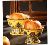 SOIMISS Bol Décoratif Émail Peint Main Bol à Bouddhiste Jaune avec Motifs Traditionnels pour Décor et Stockage et pour Usage Prolongé