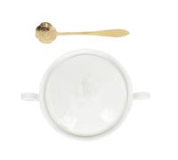SOIMISS Bol en Céramique Gaufrée Blanc Pur à Double Anse avec Couvercle et Cuillère Bol à Petit-Déjeuner Décoratif Polyvalent pour Desserts Salades et Soupe
