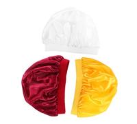 SOIMISS Bonnet De Nuit Pour Garçon Et Filles Élastique Satin 3 Pièces Tailles Larges Couleur Jaune Blanc Rouge Foncé Protection Cheveux Sommeil Maison Voyage